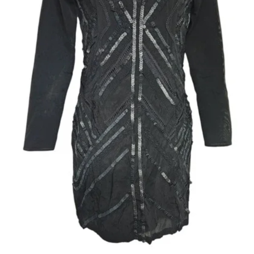 Parker Chic Black Sequin Long Sleeve Dress XS